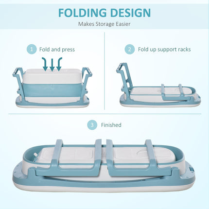 Folding Portable Baby Bath Tub for Toddlers and Kids 1-12 Years with Non-Slip Pads and Top Cover - Blue