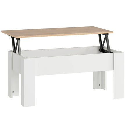 Lift Top Coffee Table with Hidden Storage Compartment and Adjustable Height - White Oak
