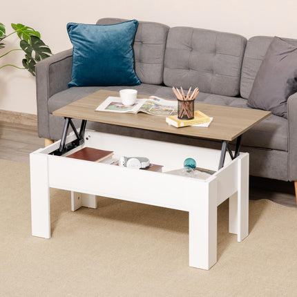 Lift Top Coffee Table with Hidden Storage Compartment and Adjustable Height - White Oak
