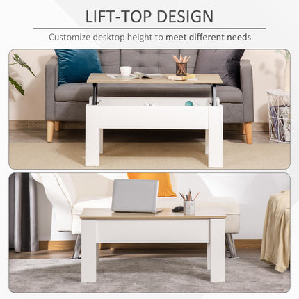 Lift Top Coffee Table with Hidden Storage Compartment and Adjustable Height - White Oak