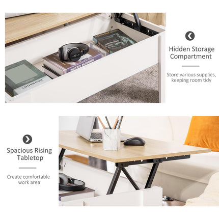 Lift Top Coffee Table with Hidden Storage Compartment and Adjustable Height - White Oak