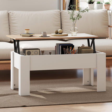 Lift Top Coffee Table with Hidden Storage Compartment and Adjustable Height - White Oak