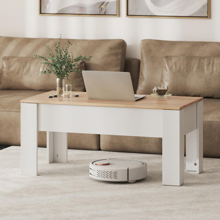 Lift Top Coffee Table with Hidden Storage Compartment and Adjustable Height - White Oak