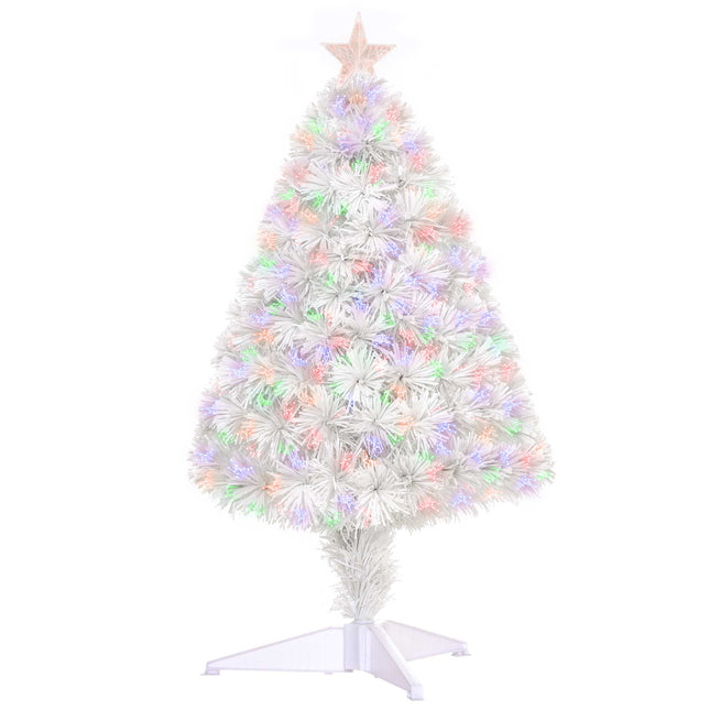 2.5FT Prelit Fibre Optic Artificial Tabletop Christmas Tree with Star Topper - White