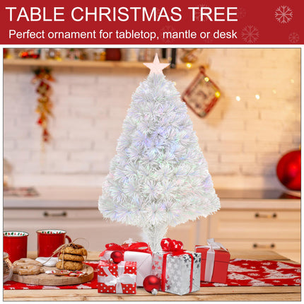 2.5FT Prelit Fibre Optic Artificial Tabletop Christmas Tree with Star Topper - White