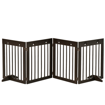 4-Panel Freestanding Folding Wooden Pet Gate 204cm x 61cm with Support Feet - Brown