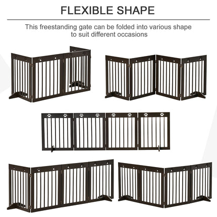 4-Panel Freestanding Folding Wooden Pet Gate 204cm x 61cm with Support Feet - Brown