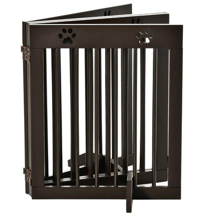 4-Panel Freestanding Folding Wooden Pet Gate 204cm x 61cm with Support Feet - Brown