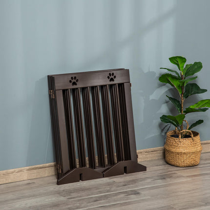 4-Panel Freestanding Folding Wooden Pet Gate 204cm x 61cm with Support Feet - Brown
