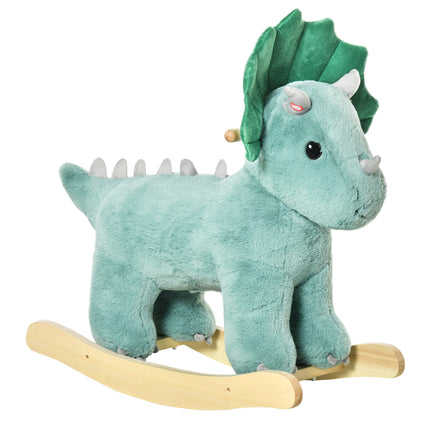 Kids Plush Ride-On Triceratops Rocking Horse with Sound for 36-72 Months - Dark Green