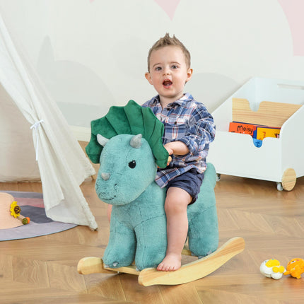 Kids Plush Ride-On Triceratops Rocking Horse with Sound for 36-72 Months - Dark Green
