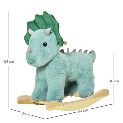 Kids Plush Ride-On Triceratops Rocking Horse with Sound for 36-72 Months - Dark Green