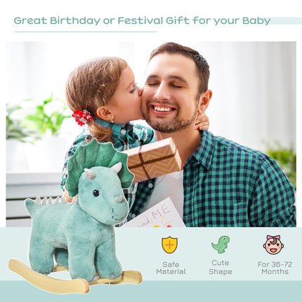 Kids Plush Ride-On Triceratops Rocking Horse with Sound for 36-72 Months - Dark Green