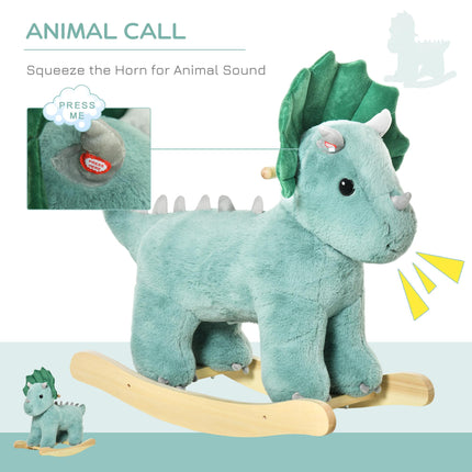Kids Plush Ride-On Triceratops Rocking Horse with Sound for 36-72 Months - Dark Green