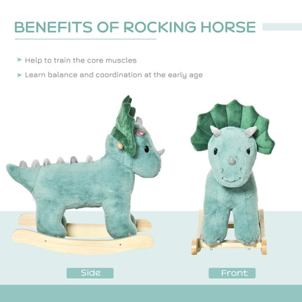 Kids Plush Ride-On Triceratops Rocking Horse with Sound for 36-72 Months - Dark Green