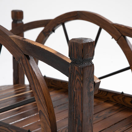 Wooden Garden Decorative Arc Footbridge with Wheel Guardrail Outdoor Pond Bridge - Carbonized