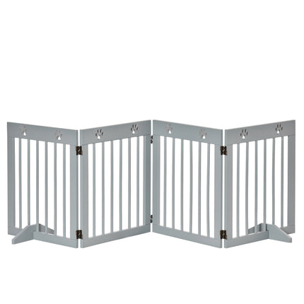 4 Panel Wooden Pet Gate Freestanding Folding Safety Fence 204cm x 61cm - Light Grey
