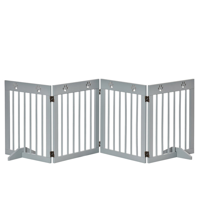 4 Panel Wooden Pet Gate Freestanding Folding Safety Fence 204cm x 61cm - Light Grey