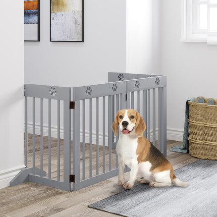 4 Panel Wooden Pet Gate Freestanding Folding Safety Fence 204cm x 61cm - Light Grey