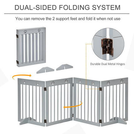 4 Panel Wooden Pet Gate Freestanding Folding Safety Fence 204cm x 61cm - Light Grey