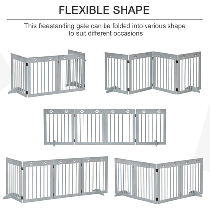 4 Panel Wooden Pet Gate Freestanding Folding Safety Fence 204cm x 61cm - Light Grey