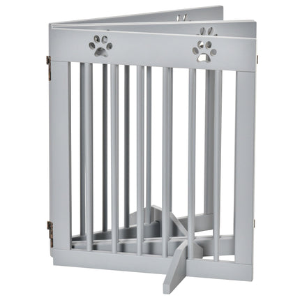 4 Panel Wooden Pet Gate Freestanding Folding Safety Fence 204cm x 61cm - Light Grey