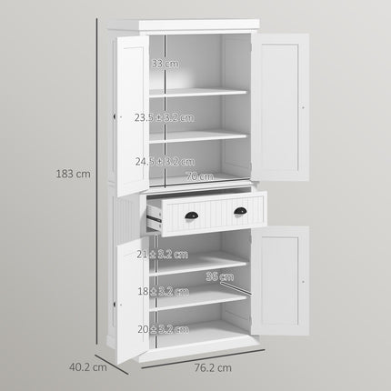 Traditional Kitchen Cupboard Storage Cabinet with Drawer, Doors & Adjustable Shelves - White