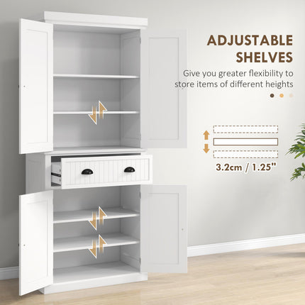 Traditional Kitchen Cupboard Storage Cabinet with Drawer, Doors & Adjustable Shelves - White