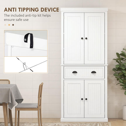 Traditional Kitchen Cupboard Storage Cabinet with Drawer, Doors & Adjustable Shelves - White