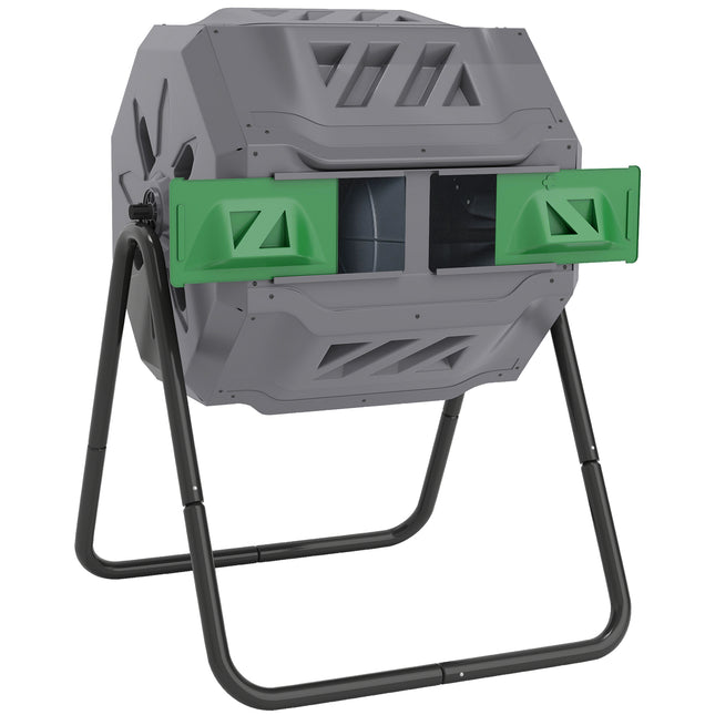 160L Dual Chamber Compost Bin with 360° Rotation and Steel Frame - Grey