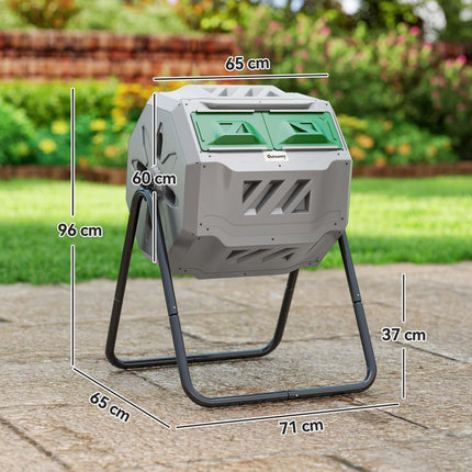 160L Dual Chamber Compost Bin with 360° Rotation and Steel Frame - Grey