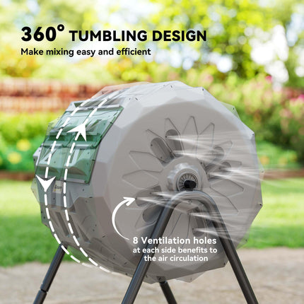 160L Dual Chamber Compost Bin with 360° Rotation and Steel Frame - Grey