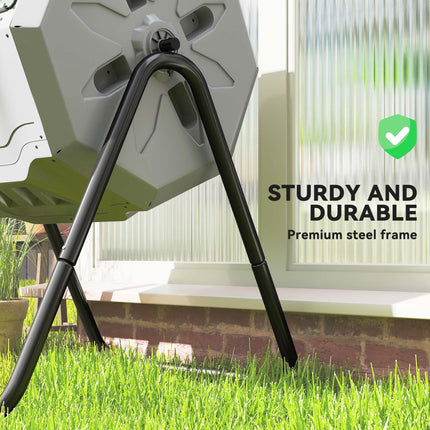 160L Dual Chamber Compost Bin with 360° Rotation and Steel Frame - Grey