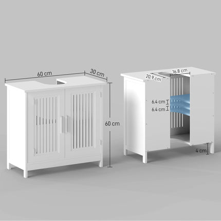 Modern Under Sink Storage Cabinet with Adjustable Shelves - White