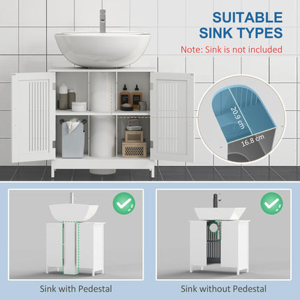 Modern Under Sink Storage Cabinet with Adjustable Shelves - White