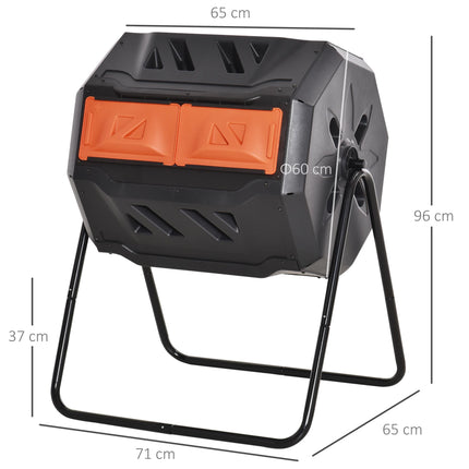 160L Dual Chamber Compost Bin with 360° Rotation for Efficient Composting - Orange