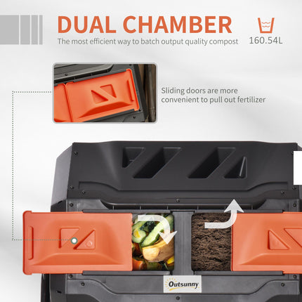 160L Dual Chamber Compost Bin with 360° Rotation for Efficient Composting - Orange