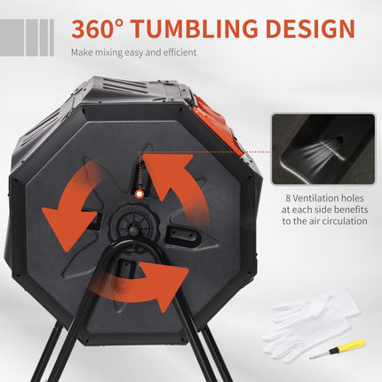 160L Dual Chamber Compost Bin with 360° Rotation for Efficient Composting - Orange