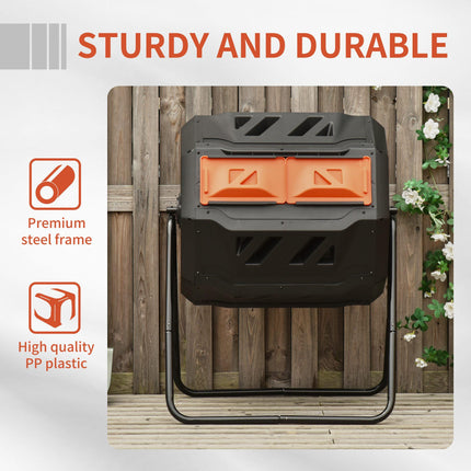 160L Dual Chamber Compost Bin with 360° Rotation for Efficient Composting - Orange