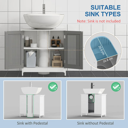 Modern Under Sink Bathroom Vanity Cabinet with Adjustable Shelves - Grey