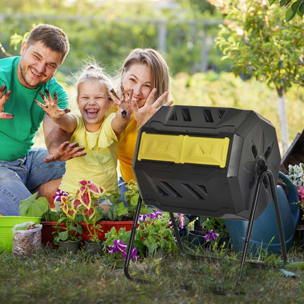 160L Dual Chamber Compost Bin with 360° Rotation - Yellow
