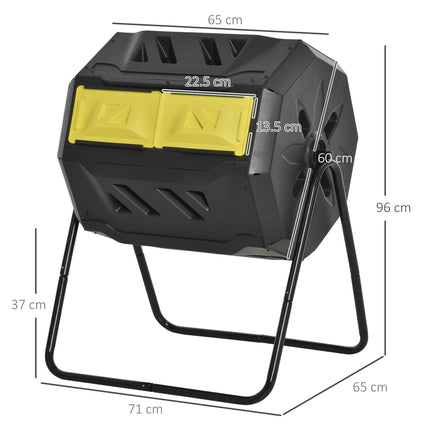 160L Dual Chamber Compost Bin with 360° Rotation - Yellow