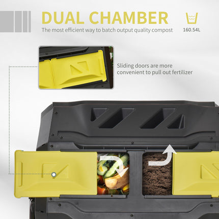 160L Dual Chamber Compost Bin with 360° Rotation - Yellow
