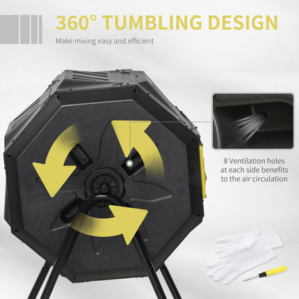 160L Dual Chamber Compost Bin with 360° Rotation - Yellow