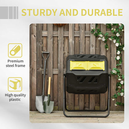 160L Dual Chamber Compost Bin with 360° Rotation - Yellow