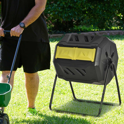 160L Dual Chamber Compost Bin with 360° Rotation - Yellow