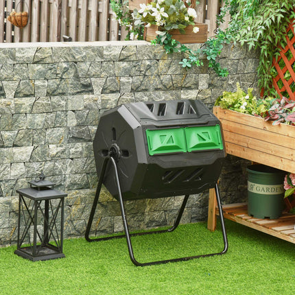 160L Dual Chamber Compost Bin with 360° Rotation and Steel Frame - Black