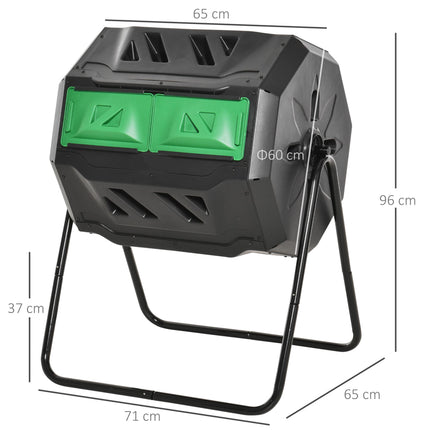 160L Dual Chamber Compost Bin with 360° Rotation and Steel Frame - Black