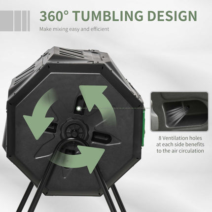 160L Dual Chamber Compost Bin with 360° Rotation and Steel Frame - Black