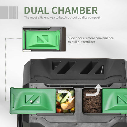 160L Dual Chamber Compost Bin with 360° Rotation and Steel Frame - Black